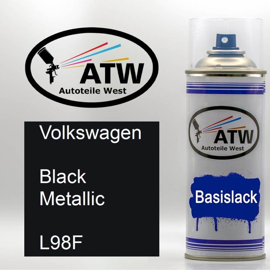 Volkswagen, Black Metallic, L98F: 400ml Sprühdose, von ATW Autoteile West.